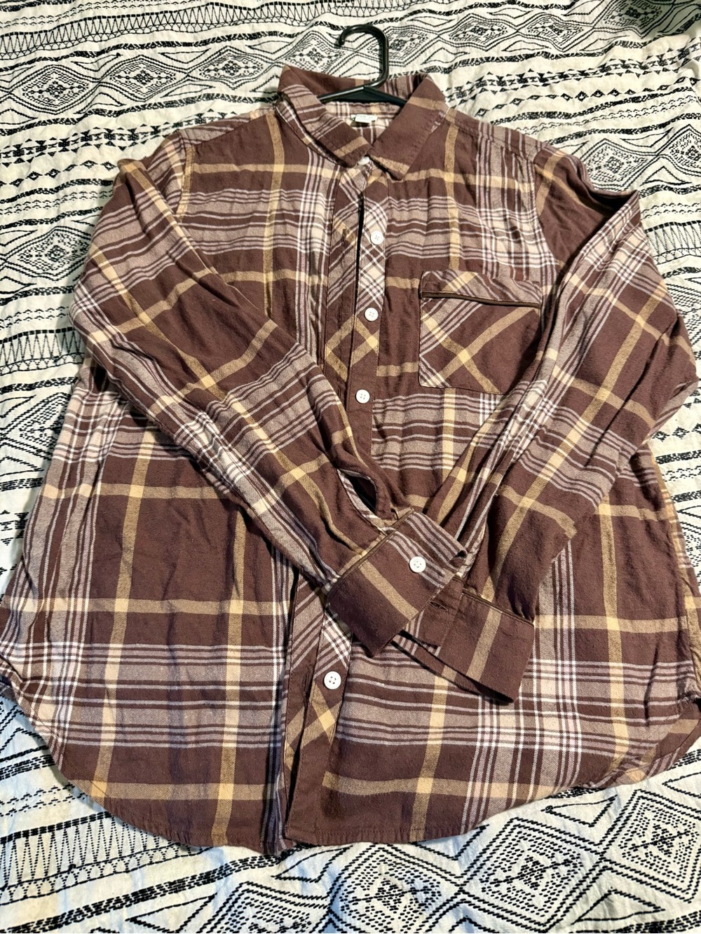 aerie Brown Plaid Long-Sleeve Button-Down Shirt